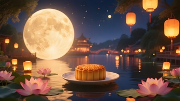 月饼映荷塘中秋月夜背景