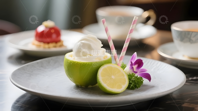 高清大图下载【趣麦麦图】青柠容器装奶油甜点2