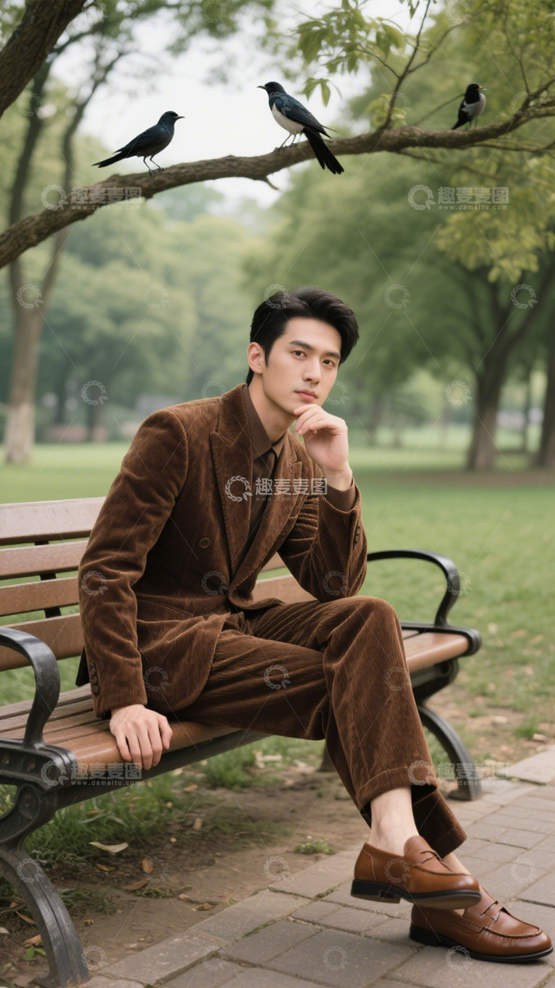 高清大图下载【趣麦麦图】灯芯绒西装复古风1