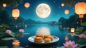 月饼映荷塘中秋月夜背景1