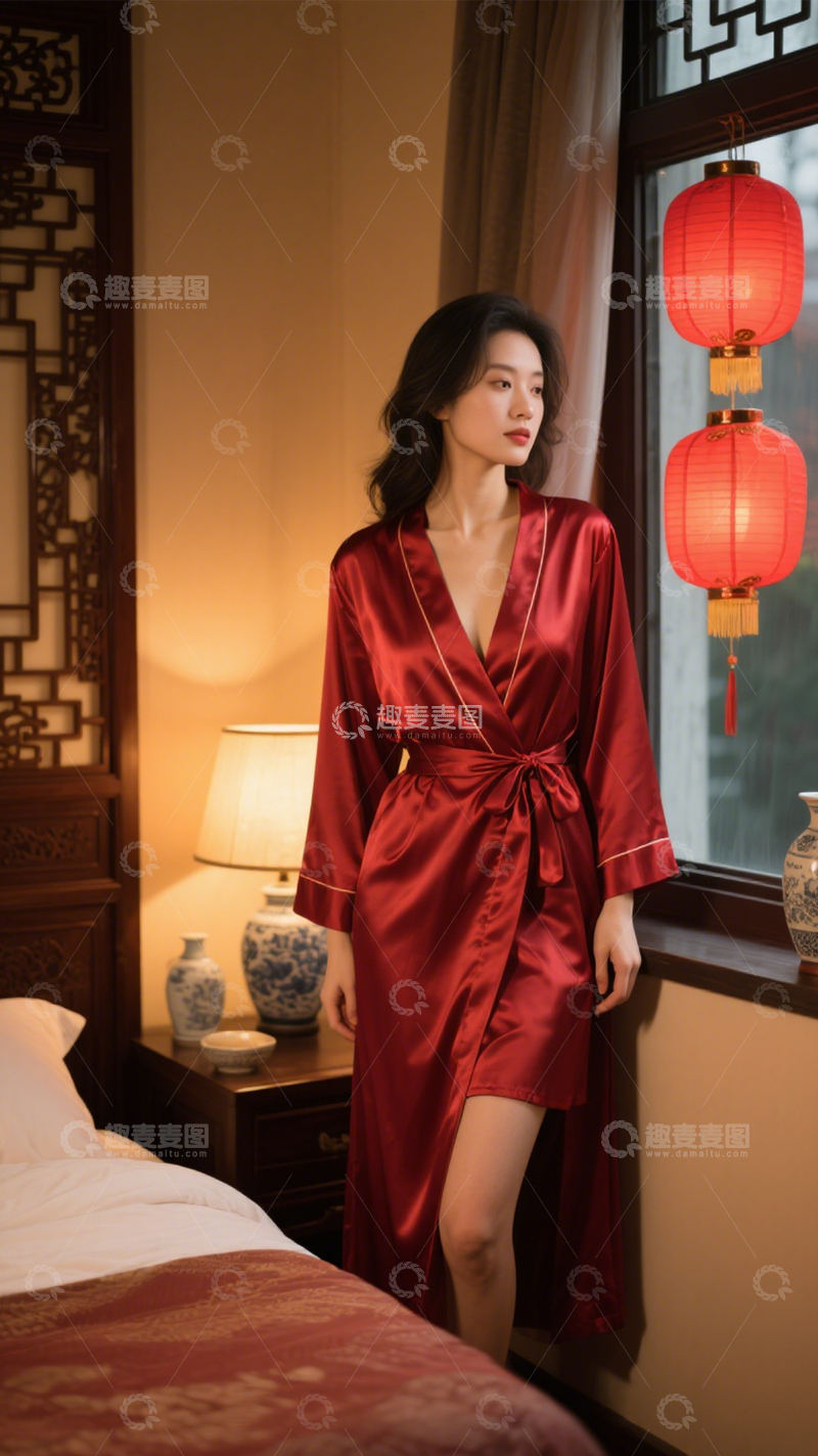 高清大图下载【趣麦麦图】缎面睡袍慵懒感1