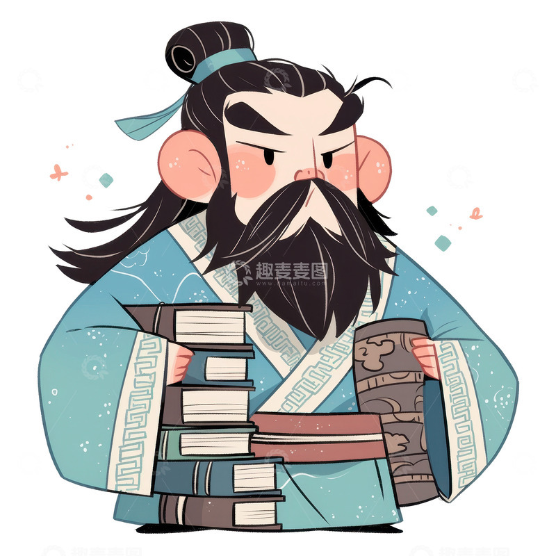 高清大图下载【趣麦麦图】卡通简约拿着书籍的古代人