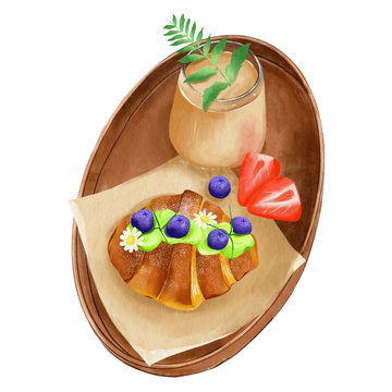 水彩风甜品咖啡插画