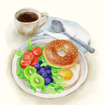 水彩风早餐插画