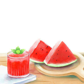 夏季西瓜饮品插画元素