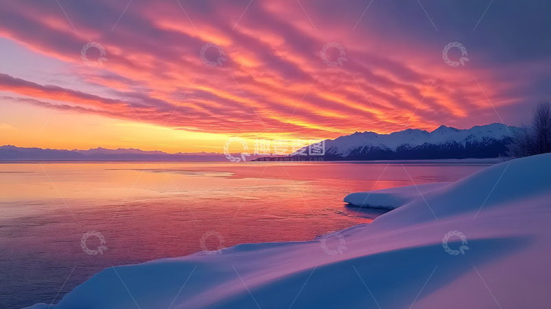 高清大图下载【趣麦麦图】雪山上的晚霞