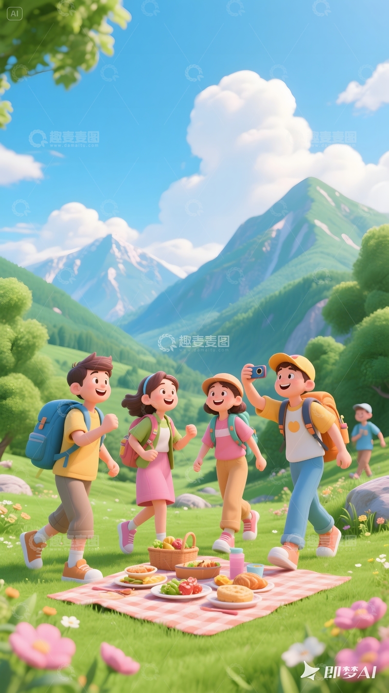 卡通露营野餐插画2