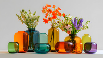 彩色玻璃花瓶与花卉摆设1