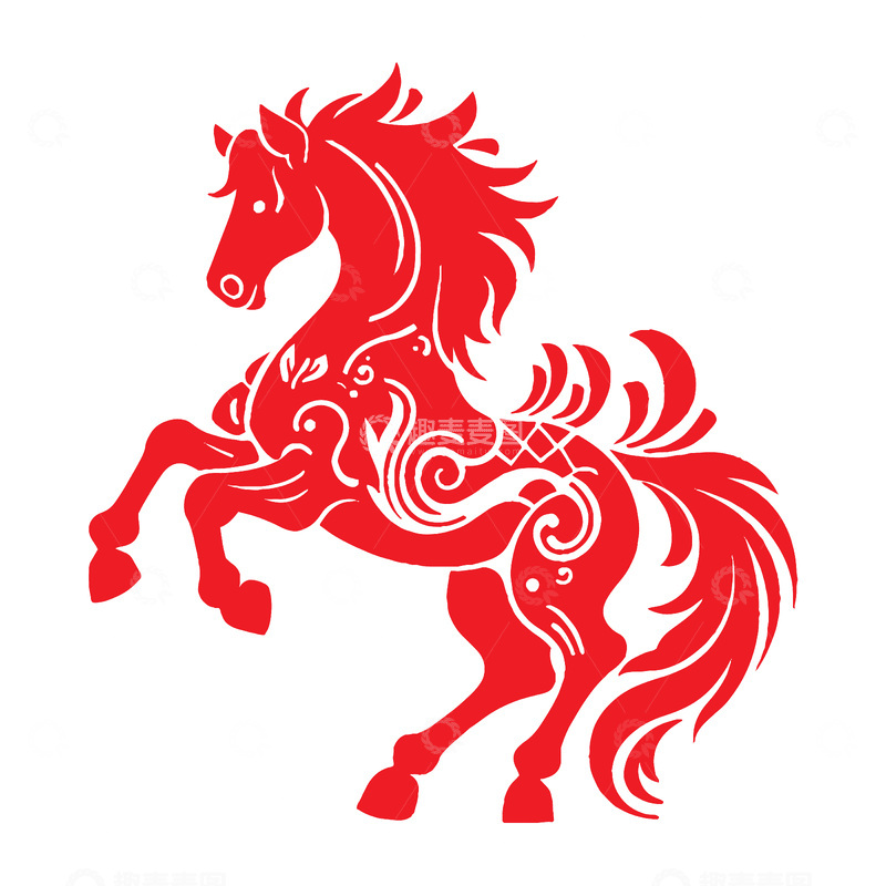 春节元旦动物马剪纸窗花剪影贴画贴花