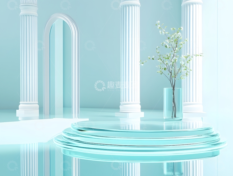 高清大图下载【趣麦麦图】蓝色亚克力几何展台背景1