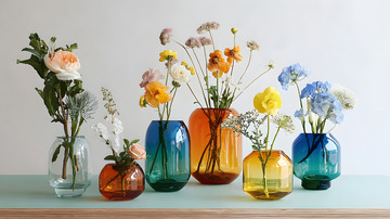 彩色玻璃花瓶与花卉摆设