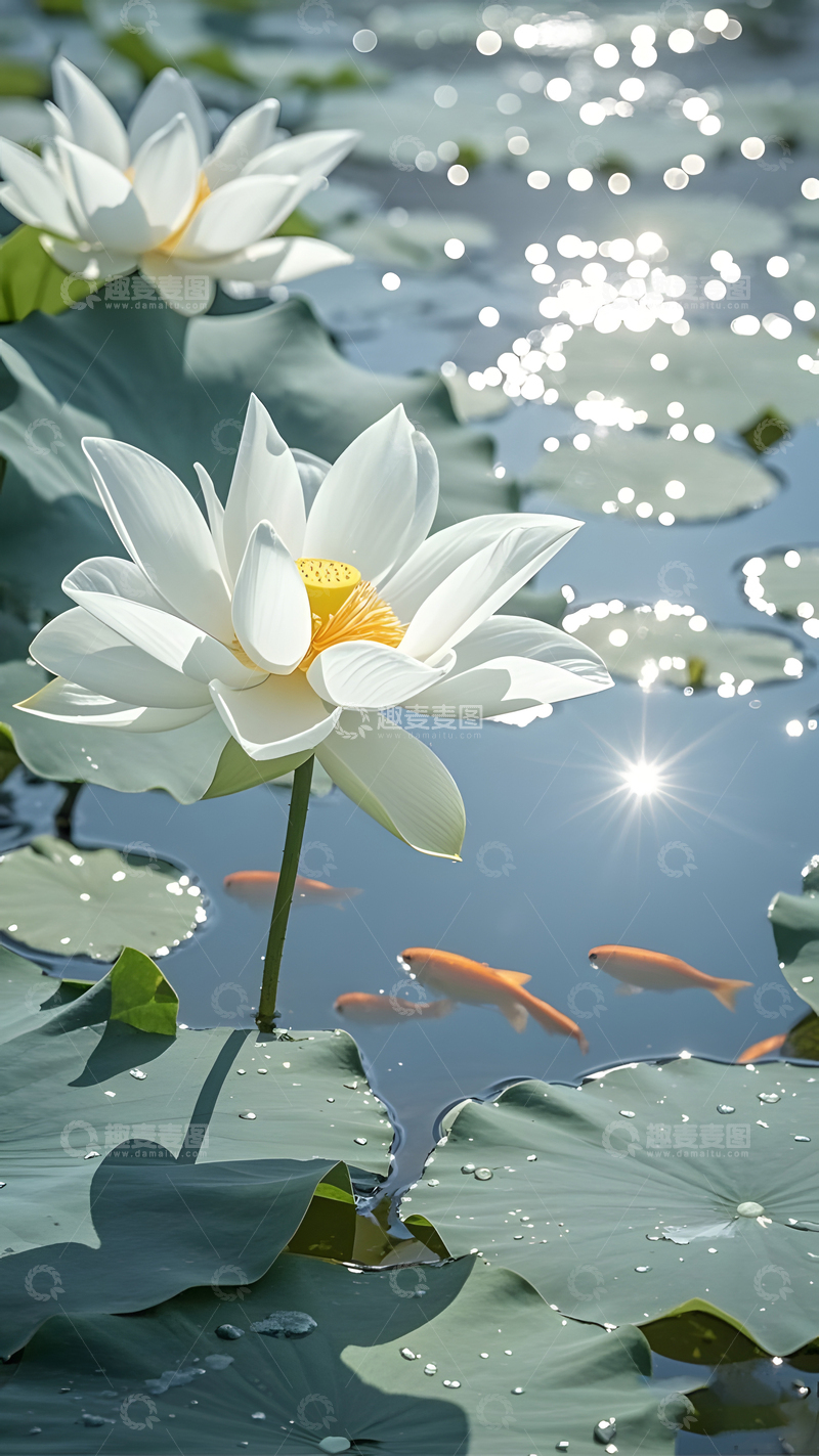 高清大图下载【趣麦麦图】荷花荷叶锦鲤池塘风景