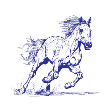 奔跑的马线稿插画动物线描钢笔画木刻画