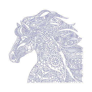 创意几何图形组合动物马首线稿插画