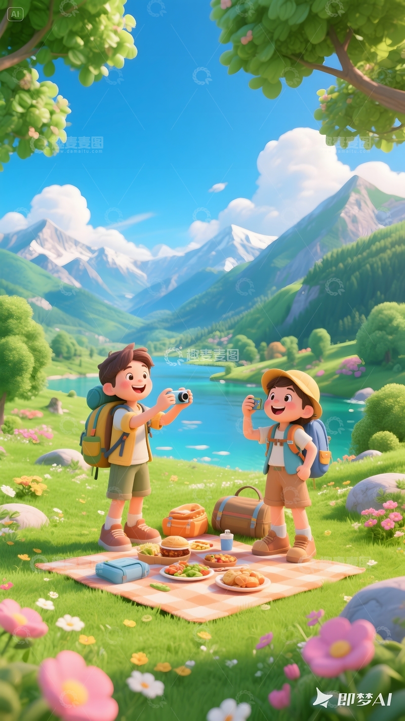 卡通露营野餐插画3