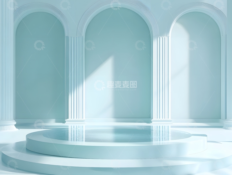 高清大图下载【趣麦麦图】蓝色亚克力几何展台背景6
