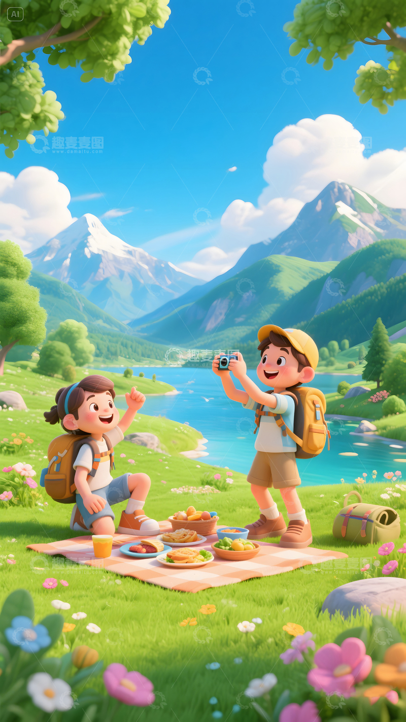 卡通露营野餐插画1