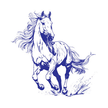 奔跑的马线描钢笔画动物线稿木刻画版画插画