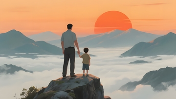 父子登山共赏落日1