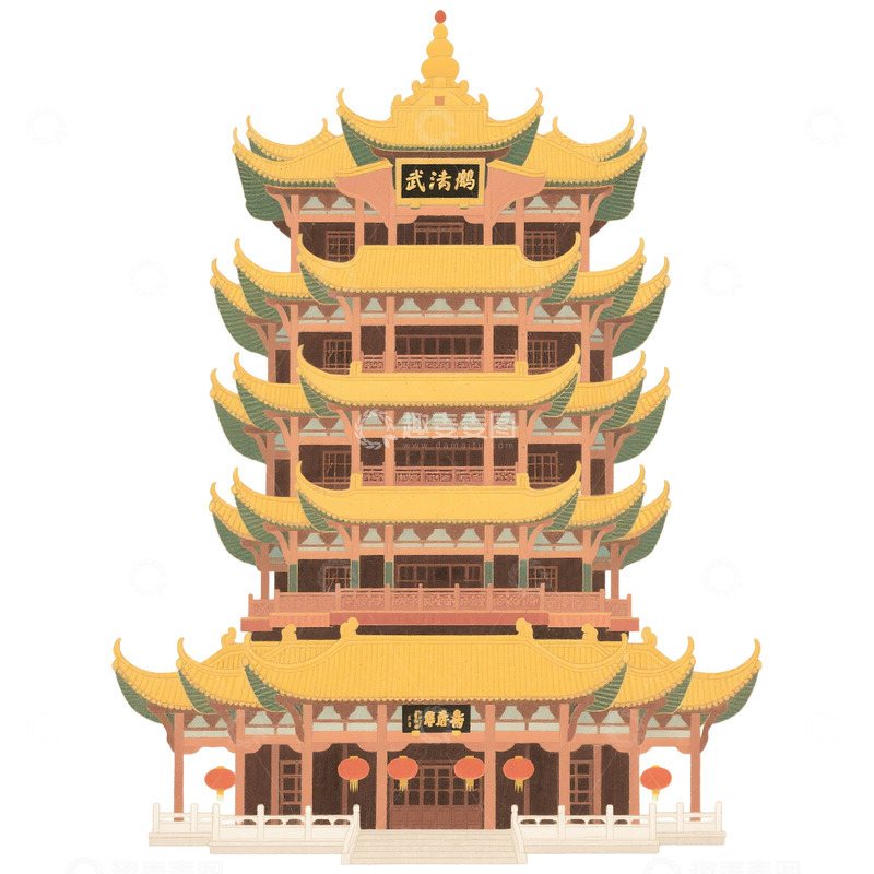 高清大图下载【趣麦麦图】武汉地标黄鹤楼免抠元素