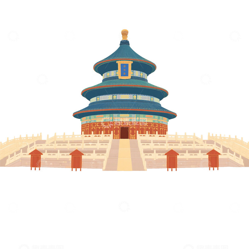 高清大图下载【趣麦麦图】国潮北京地标建筑天坛免抠元素