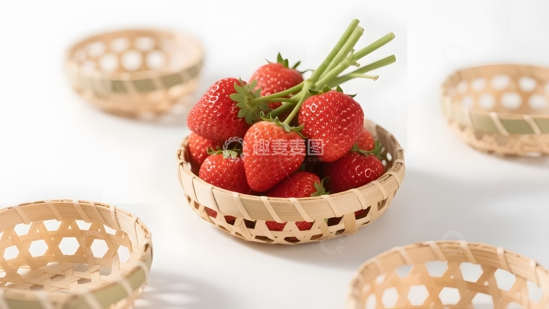 高清大图下载【趣麦麦图】竹编篮盛鲜草莓3