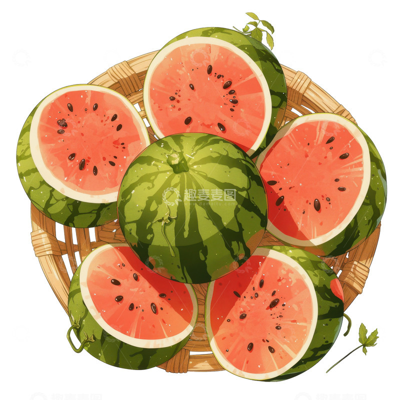 高清大图下载【趣麦麦图】卡通简约一篮子西瓜