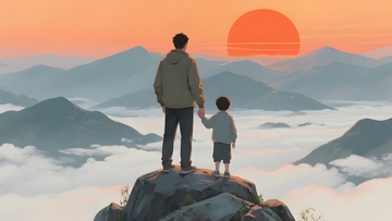 父子登山共赏落日3