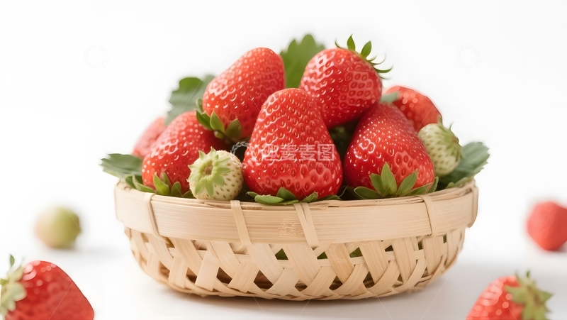 高清大图下载【趣麦麦图】-竹编篮盛鲜草莓2