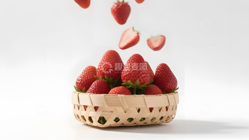 高清大图下载【趣麦麦图】竹编篮盛鲜草莓1