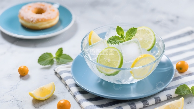 高清大图下载【趣麦麦图】青柠柠檬冰饮配甜点