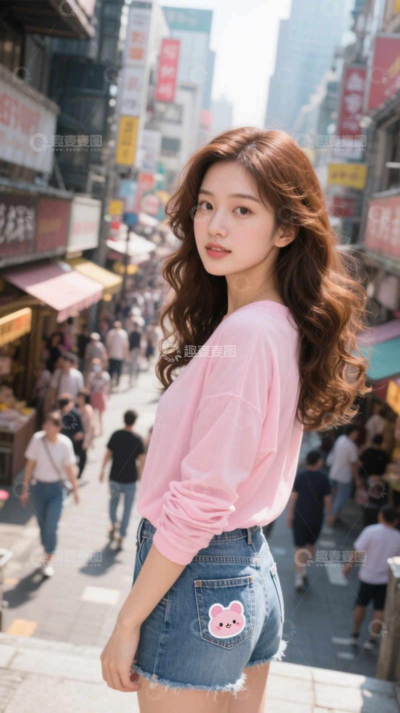 高清大图下载【趣麦麦图】粉上衣牛仔风