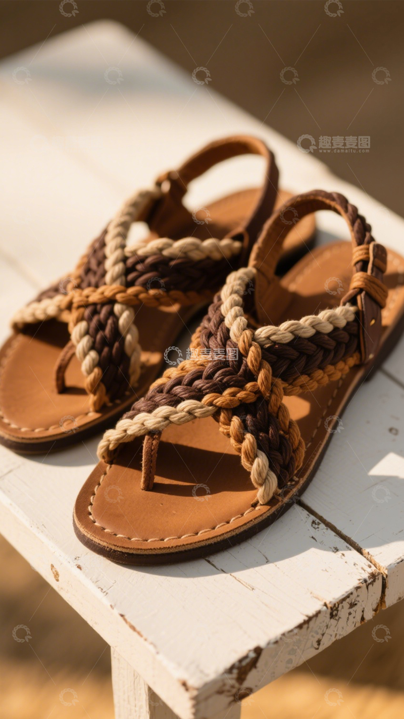 高清大图下载【趣麦麦图】棕皮凉鞋夏日风3