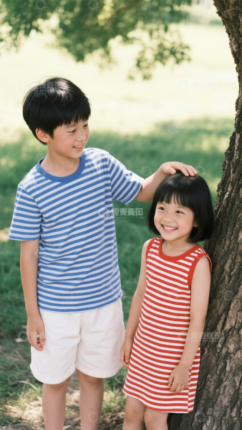 高清大图下载【趣麦麦图】条纹装童真搭