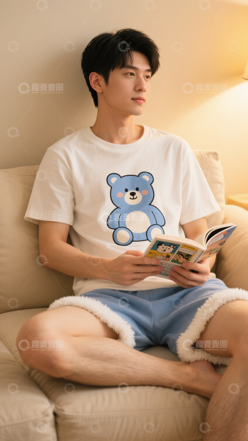 高清大图下载【趣麦麦图】小熊家居服慵懒感1