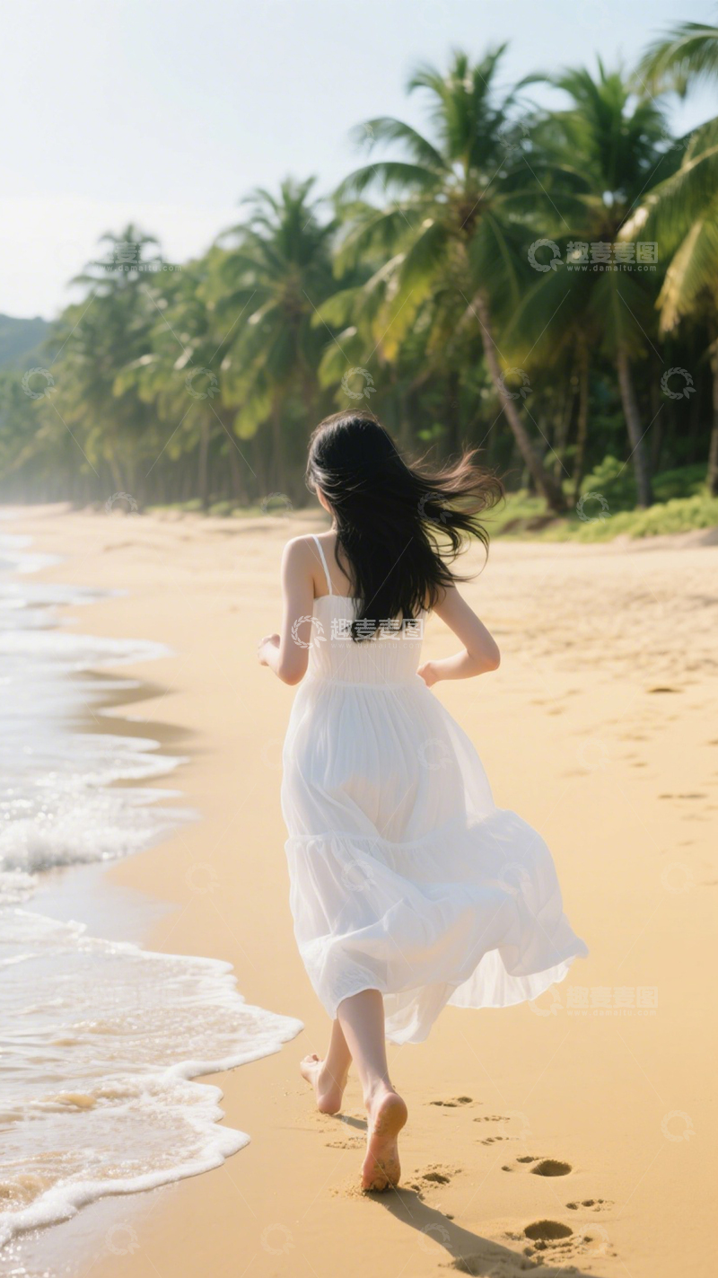 高清大图下载【趣麦麦图】白长裙海滩风1