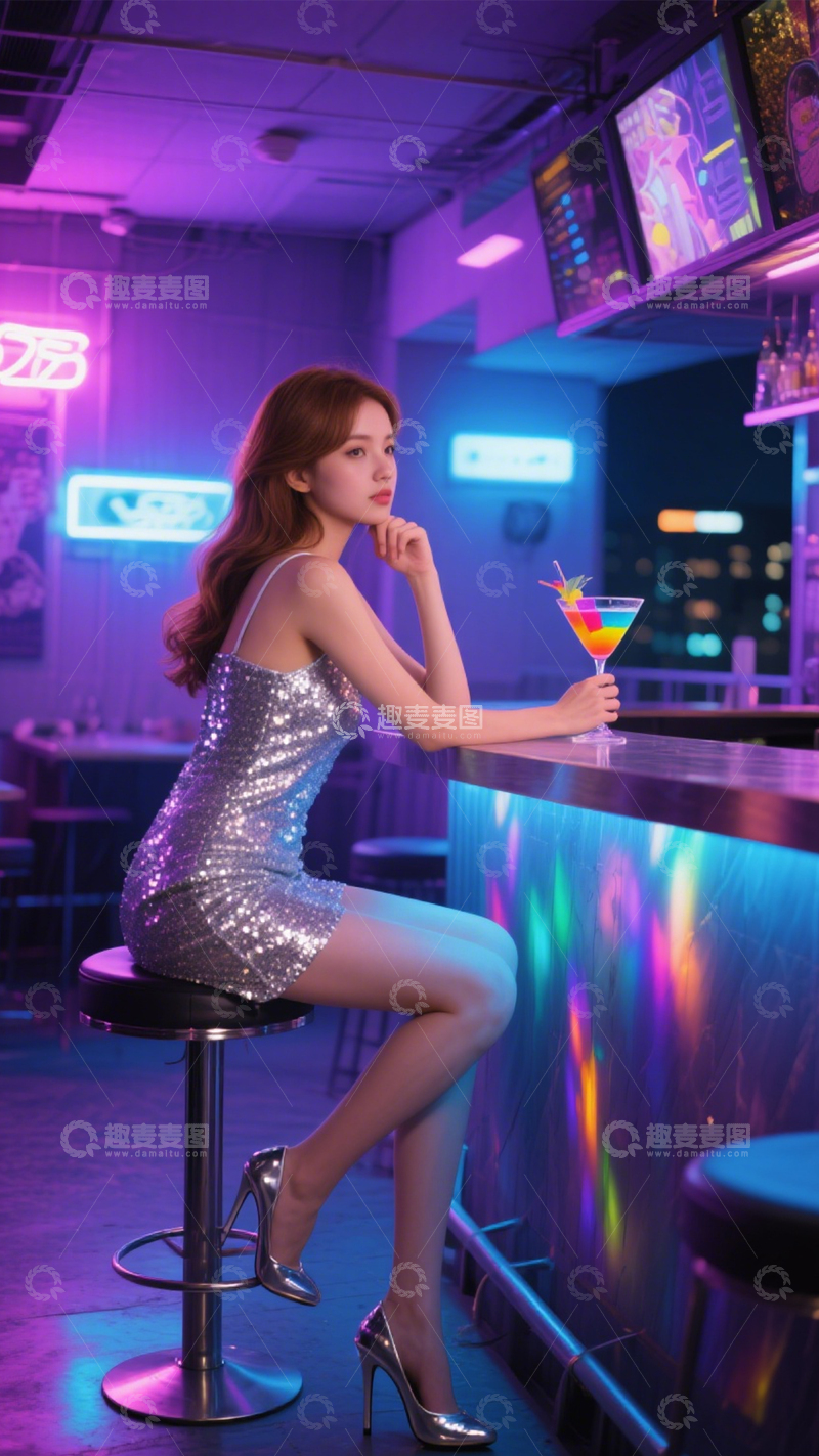 高清大图下载【趣麦麦图】银亮片裙都市感3