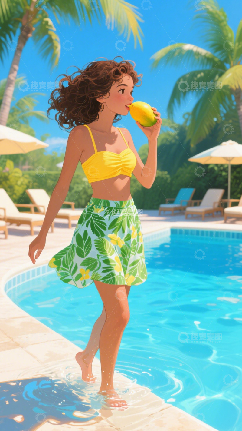 高清大图下载【趣麦麦图】黄衣绿裙度假风