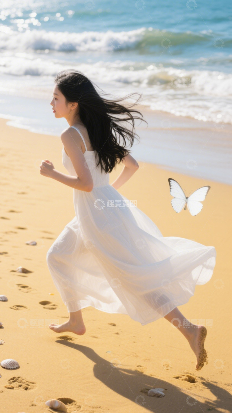 高清大图下载【趣麦麦图】白长裙海滩风3