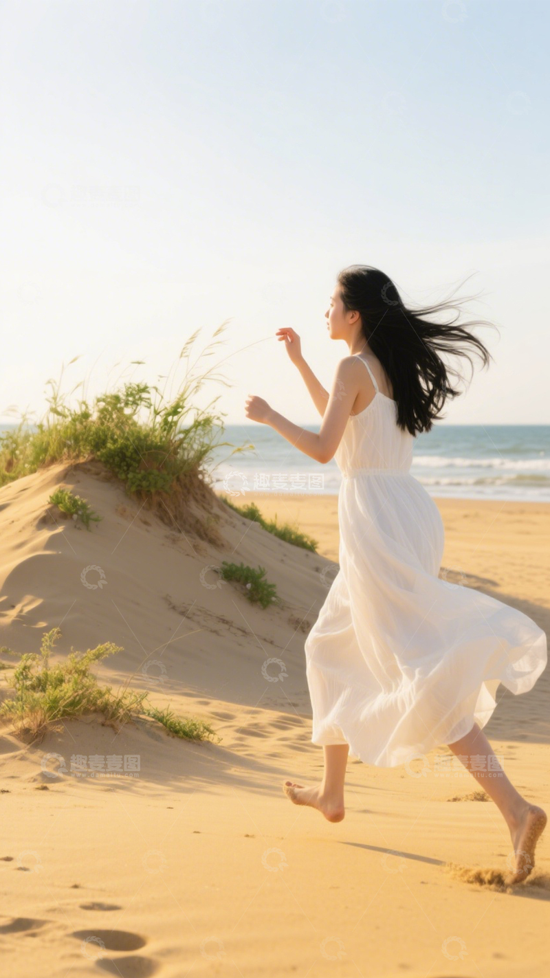 高清大图下载【趣麦麦图】白长裙海滩风