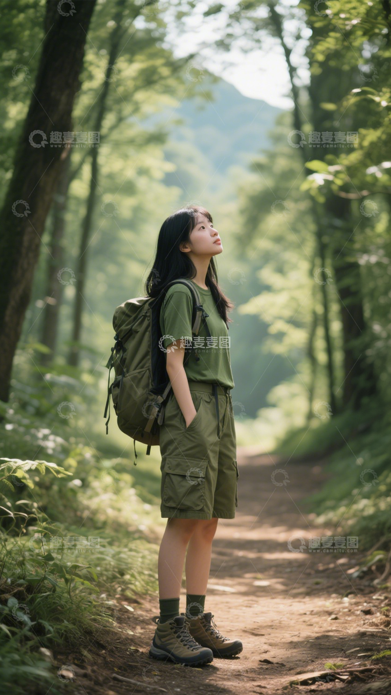 高清大图下载【趣麦麦图】户外绿装徒步风
