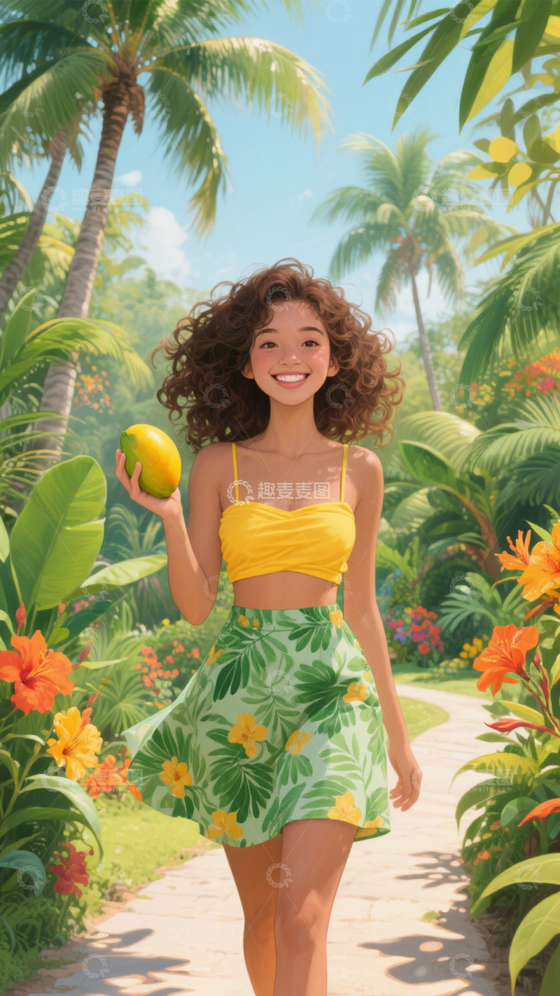 高清大图下载【趣麦麦图】黄衣绿裙度假风1