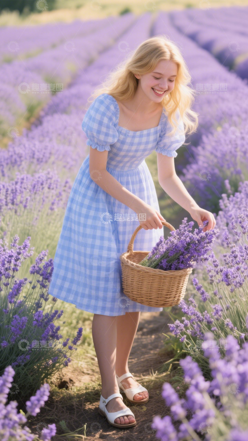 高清大图下载【趣麦麦图】格纹裙田园风3