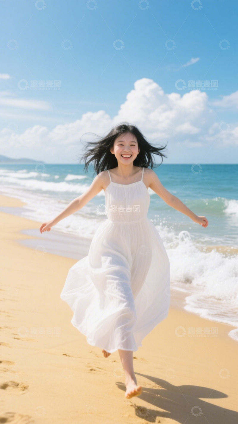 高清大图下载【趣麦麦图】白长裙海滩风2