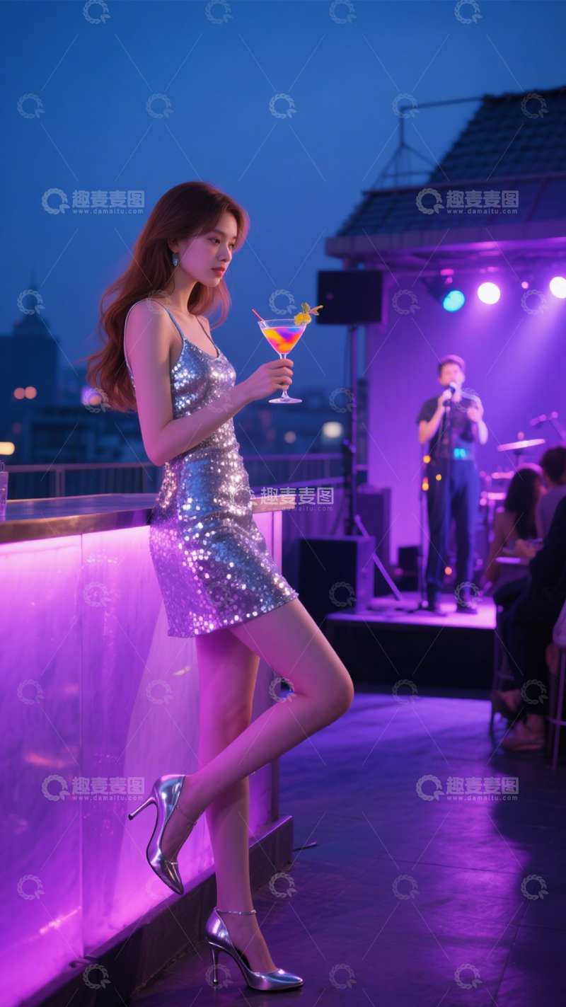 高清大图下载【趣麦麦图】银亮片裙都市感