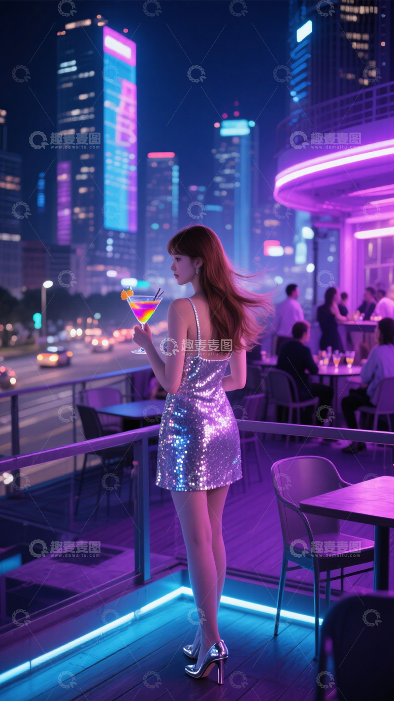 高清大图下载【趣麦麦图】银亮片裙都市感1