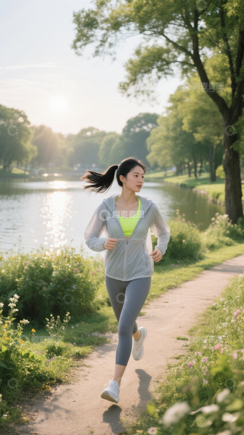高清大图下载【趣麦麦图】公园跑步运动风1