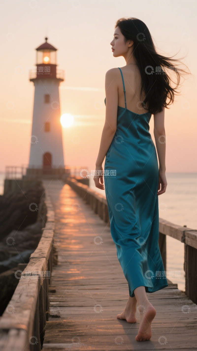 高清大图下载【趣麦麦图】海边落日裙装风1