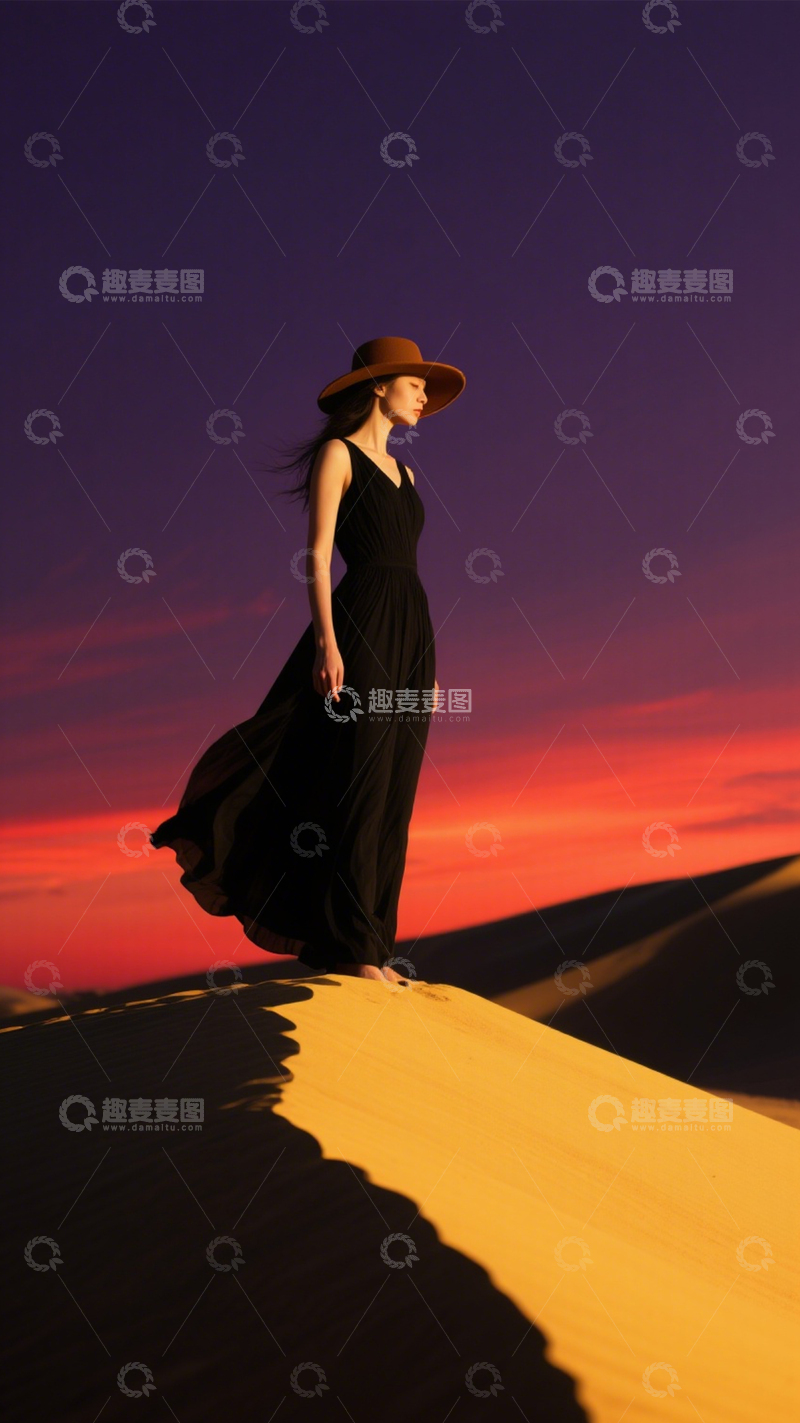 高清大图下载【趣麦麦图】沙漠落日旅行风1
