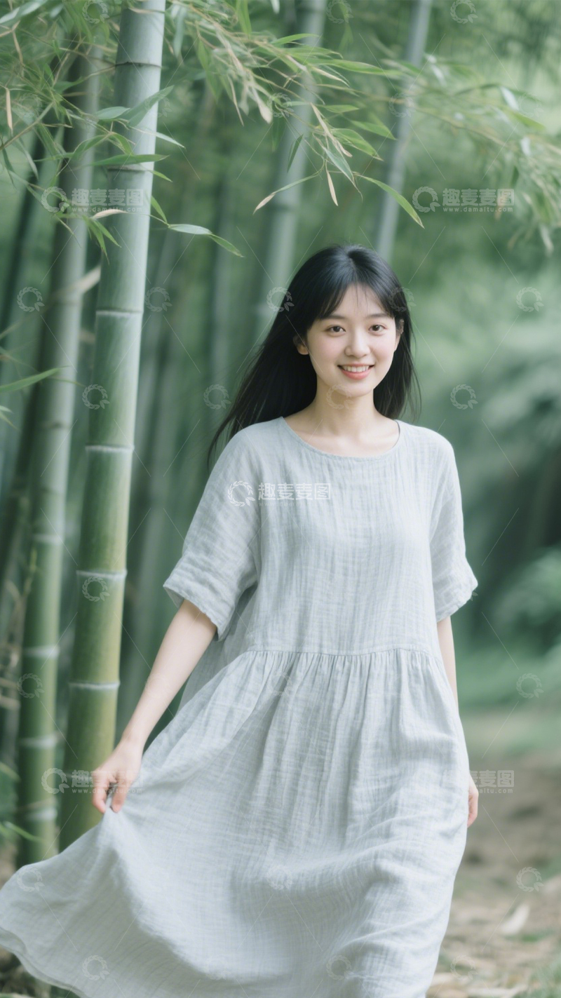 高清大图下载【趣麦麦图】森系文艺亚麻裙1